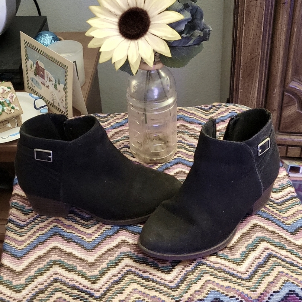 Black faux suede ankle boots